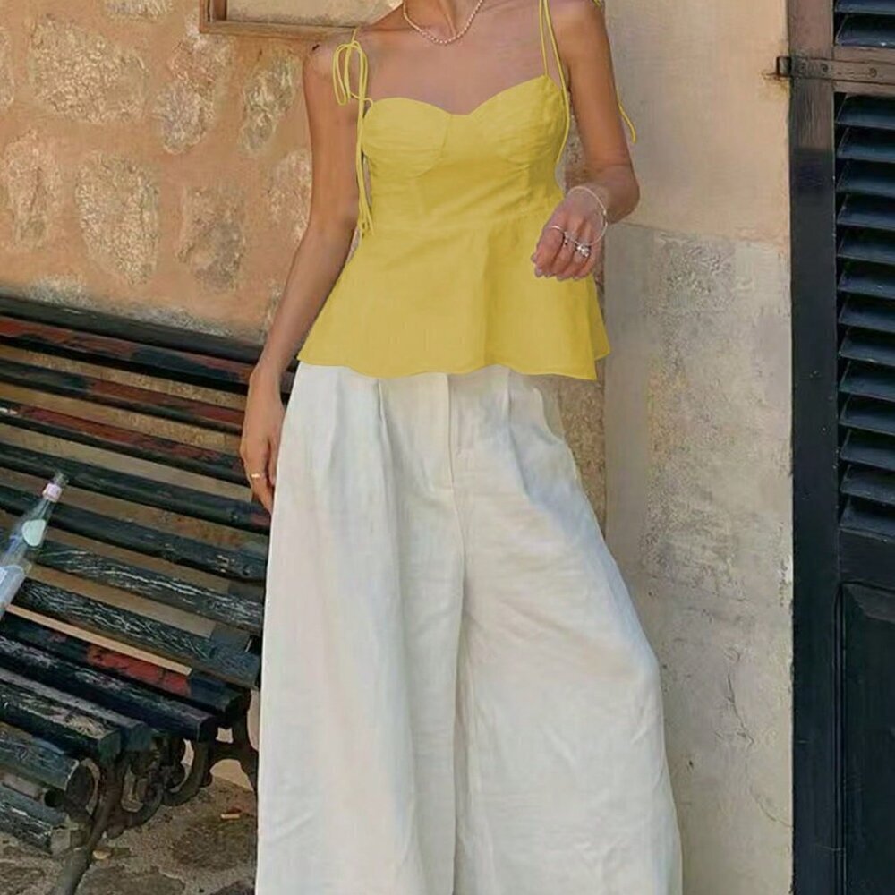 Yellow Casual Womens Sleeveless Ruffled Hem Top - Picture 5 of 7